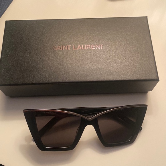 Saint Laurent SL570 001 Black Silver Cat Eye Women Sunglasses - Picture 2 of 9